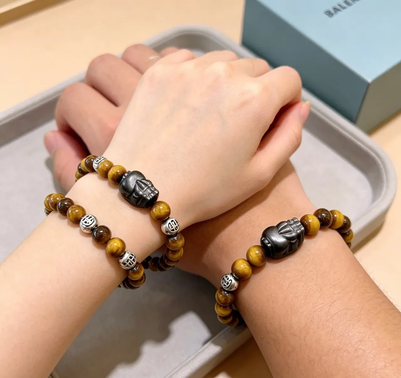 Balenciaga Bracelet Marron Noir Œil de Tigre Perlé 5