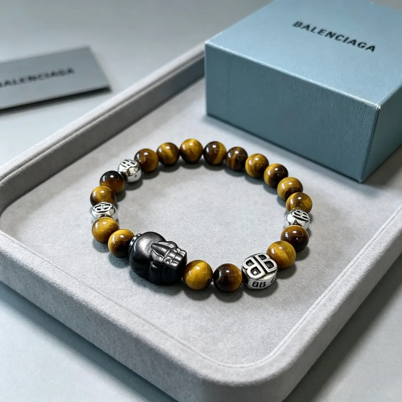 Balenciaga Bracelet Marron Noir Œil de Tigre Perlé 6