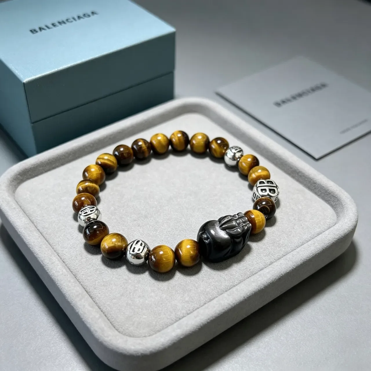 Balenciaga Bracelet Marron Noir Œil de Tigre Perlé 7