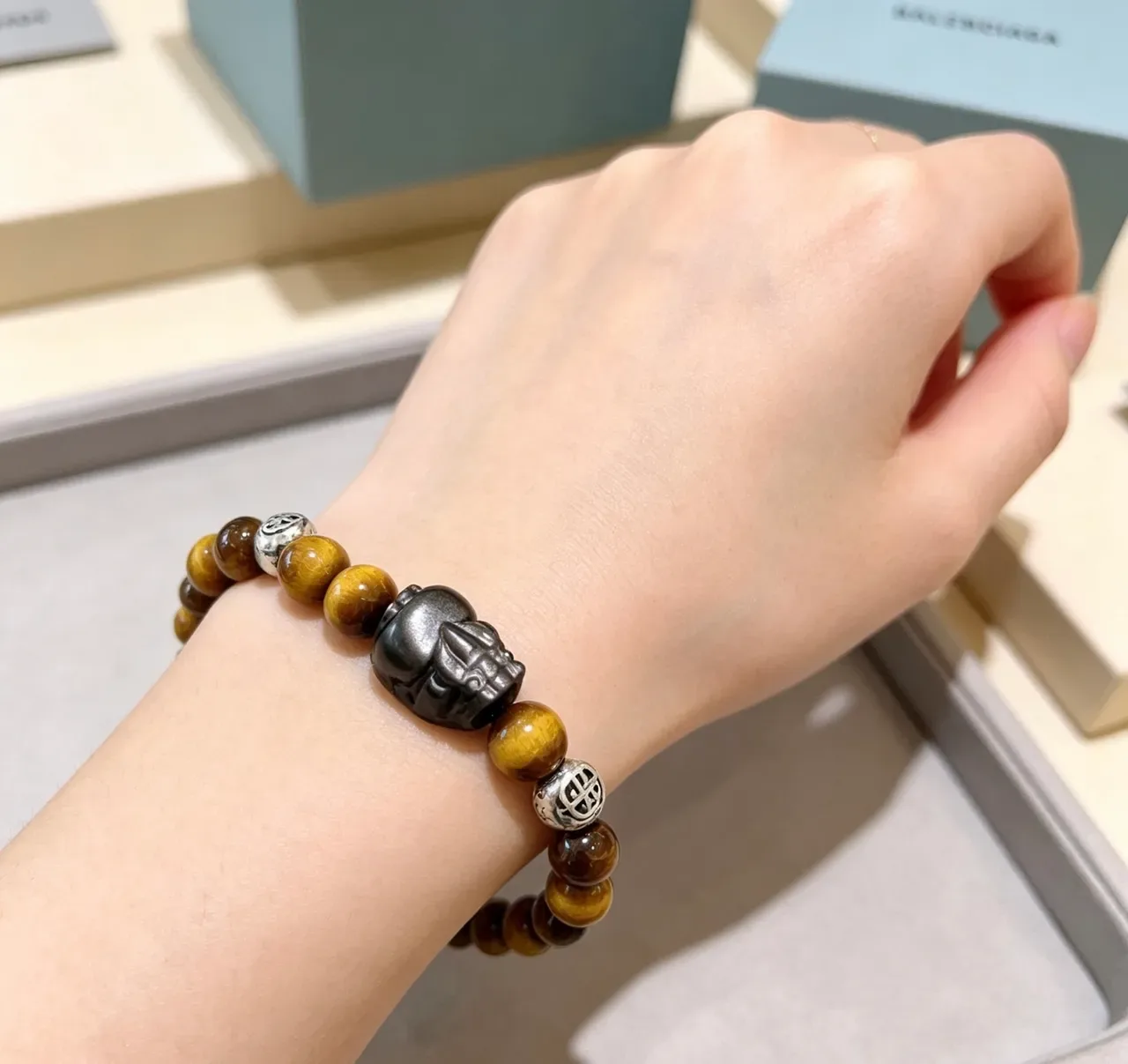 Balenciaga Bracelet Marron Noir Œil de Tigre Perlé 8