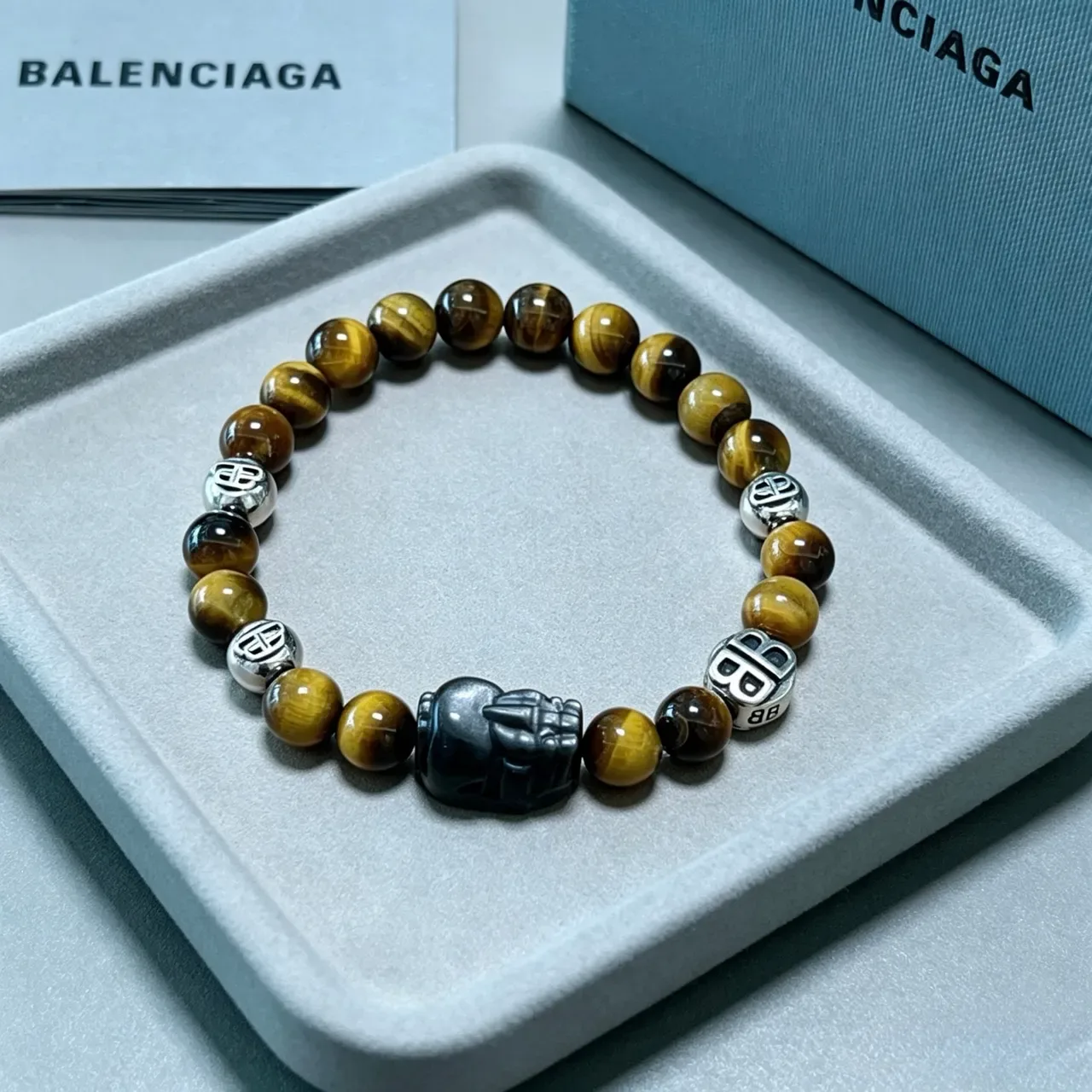 Balenciaga Bracelet Marron Noir Œil de Tigre Perlé 9