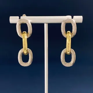Balenciaga Cadena plata y oro enlaces ovales interconectados metal texturizado aretes