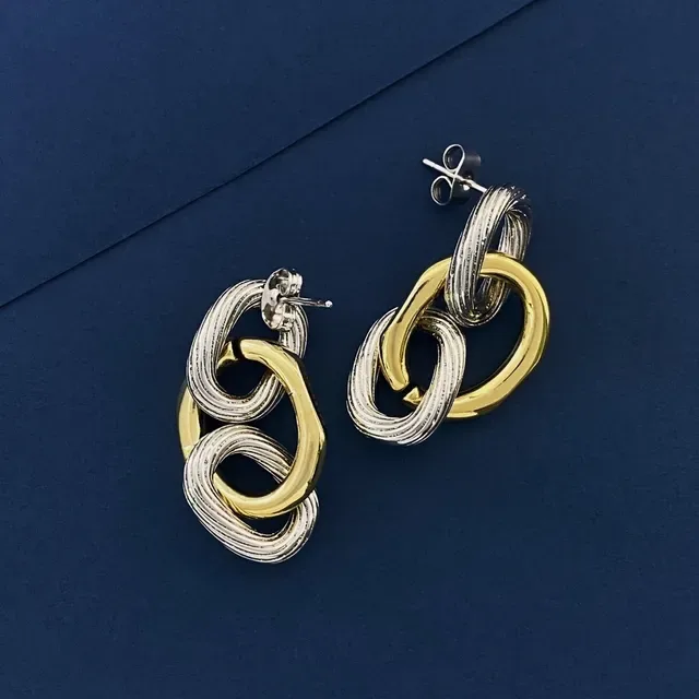 Balenciaga Corrente prata e dourado elos ovais interligados metal texturizado brincos 3