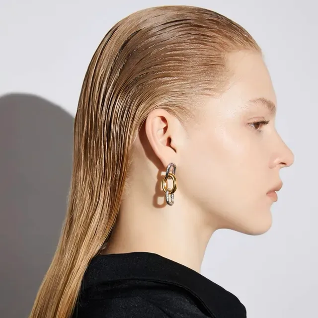 Balenciaga Corrente prata e dourado elos ovais interligados metal texturizado brincos 5