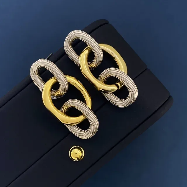 Balenciaga Corrente prata e dourado elos ovais interligados metal texturizado brincos 6