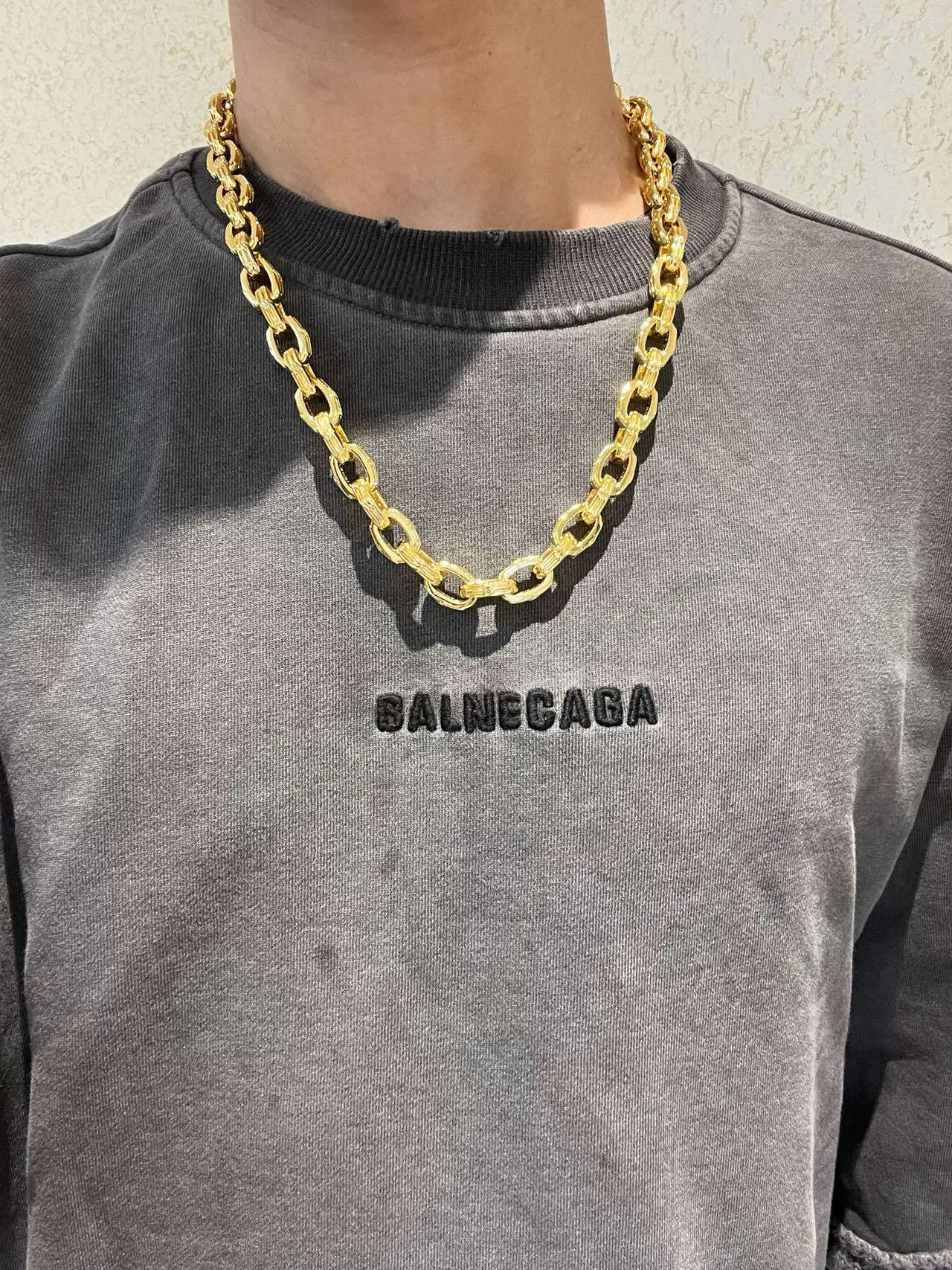 Balenciaga Corrente chunky oval-link dourada conectores de barra texturizados colar 7