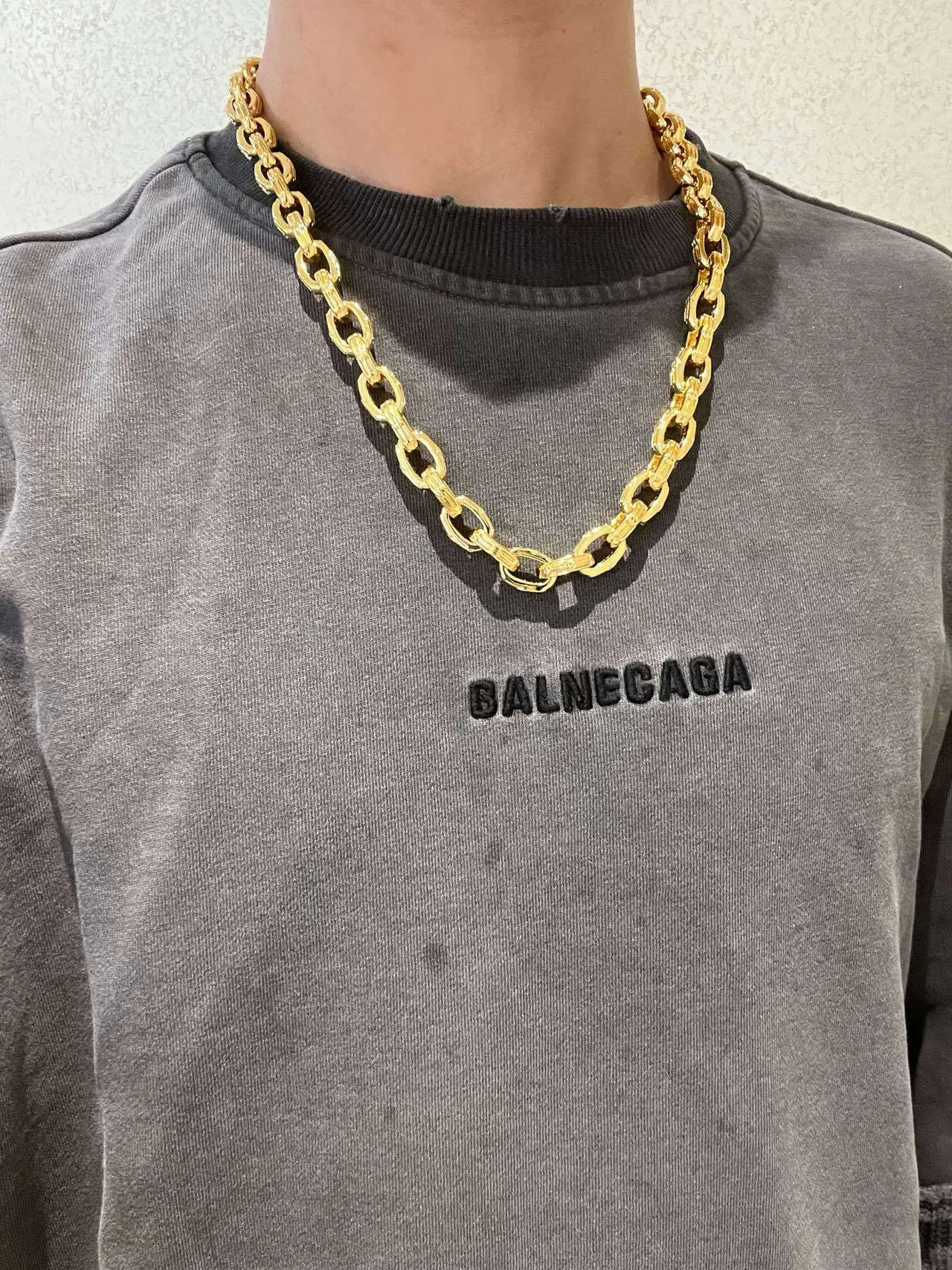 Balenciaga Corrente chunky oval-link dourada conectores de barra texturizados colar 9