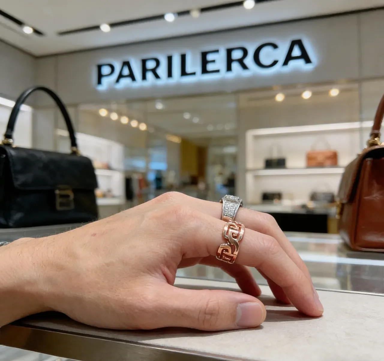 Balenciaga Interlocking Geometric Link Rose-Gold Ring 2
