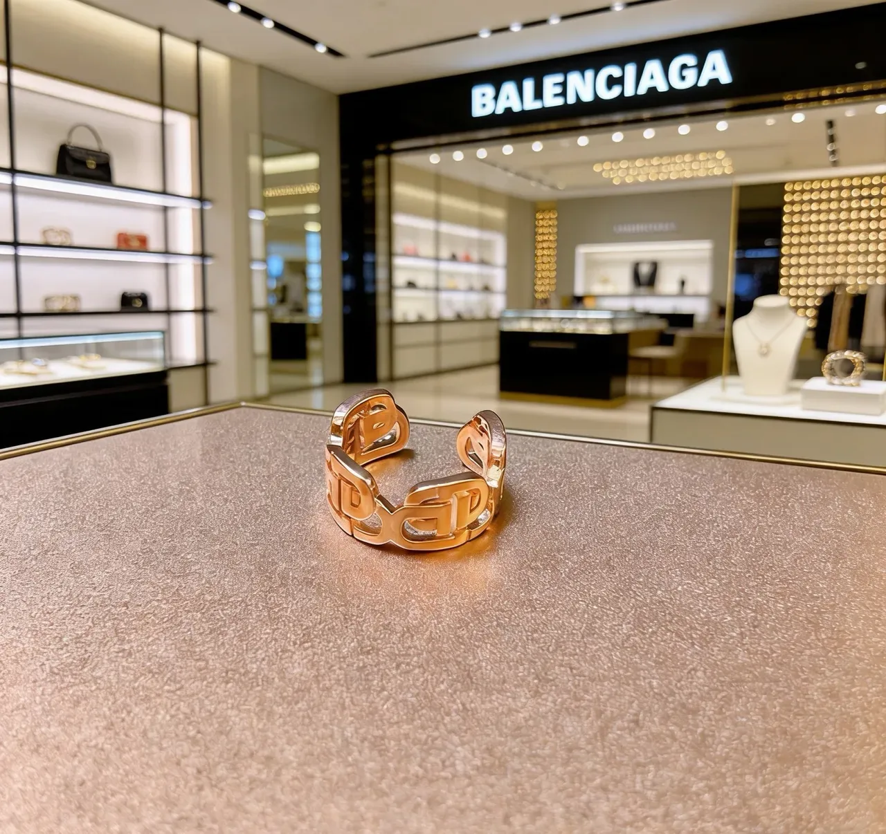 Balenciaga Interlocking Geometric Link Rose-Gold Ring 3