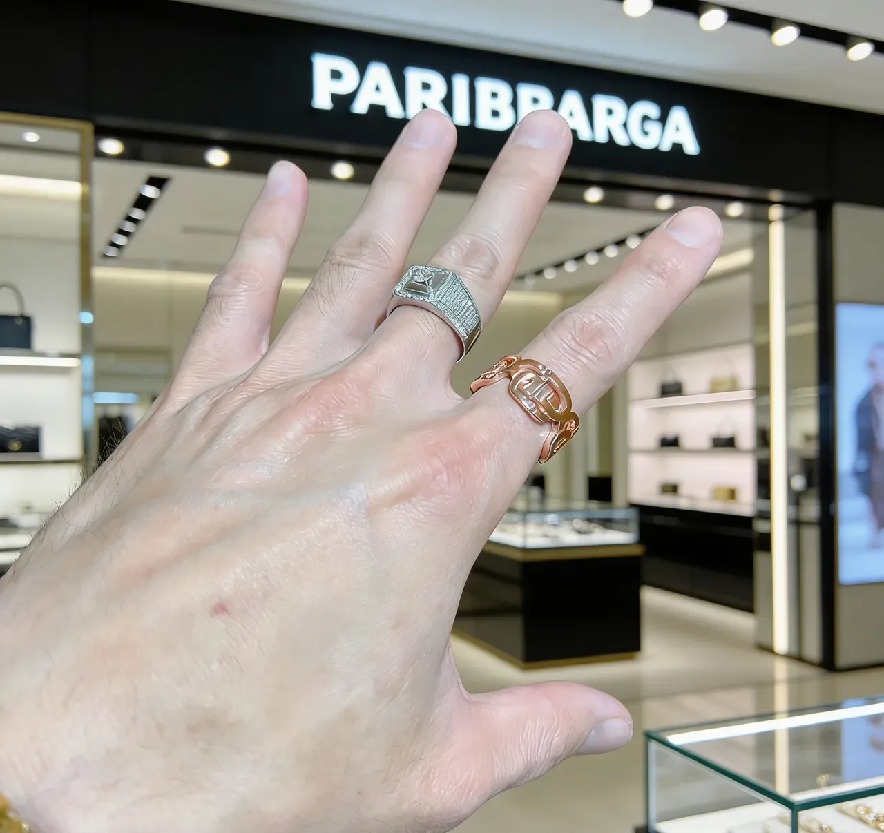 Balenciaga Interlocking Geometric Link Rose-Gold Ring 5