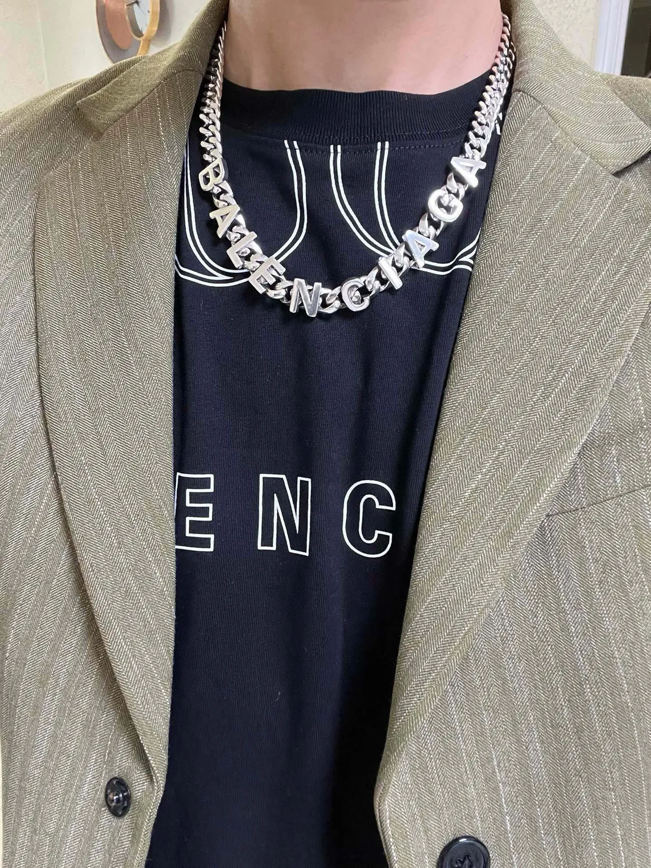 Collar Balenciaga Logo Chain Plata Cadena Curb Gruesa Integrada Letra 2