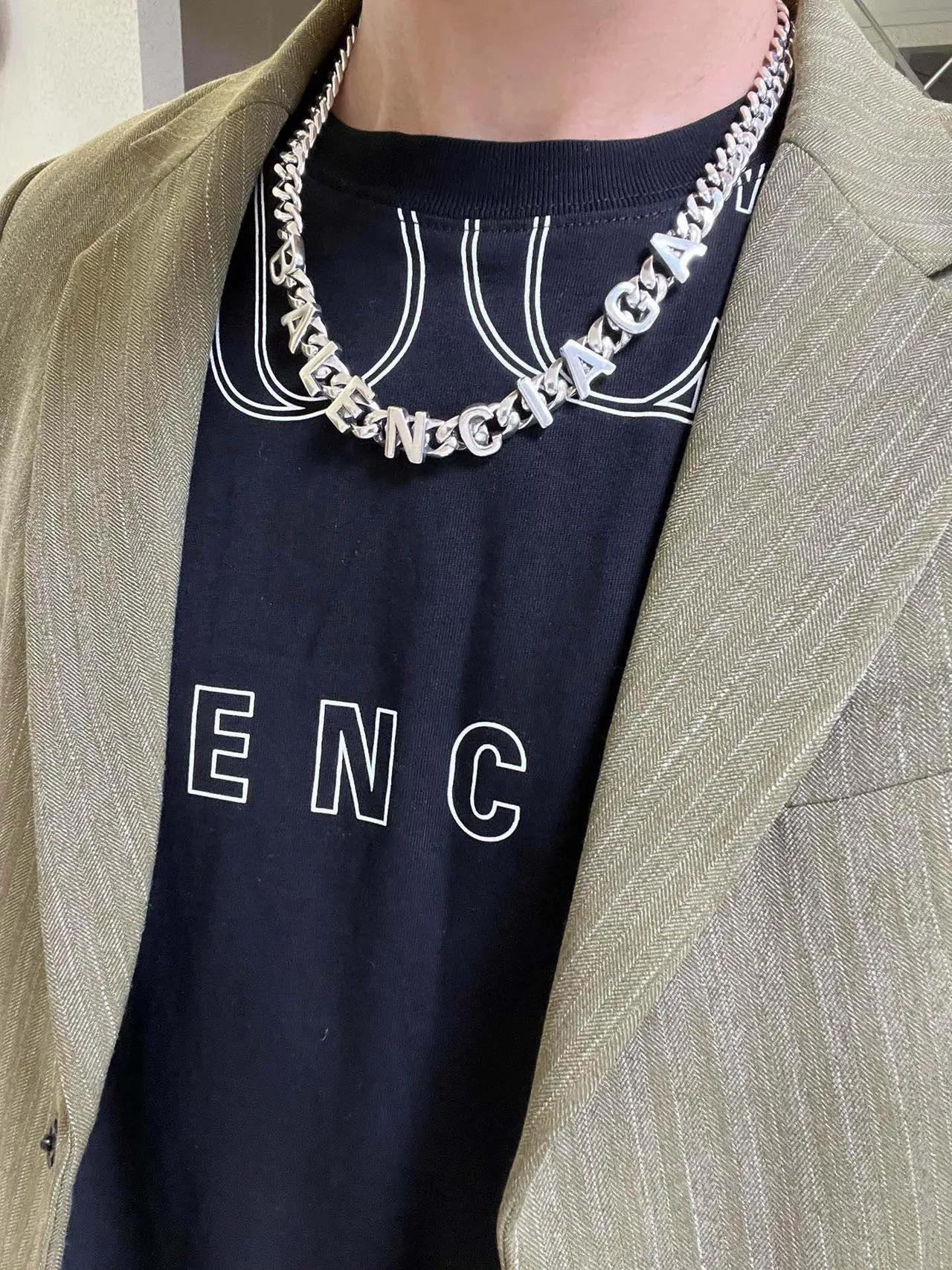 Collar Balenciaga Logo Chain Plata Cadena Curb Gruesa Integrada Letra 5