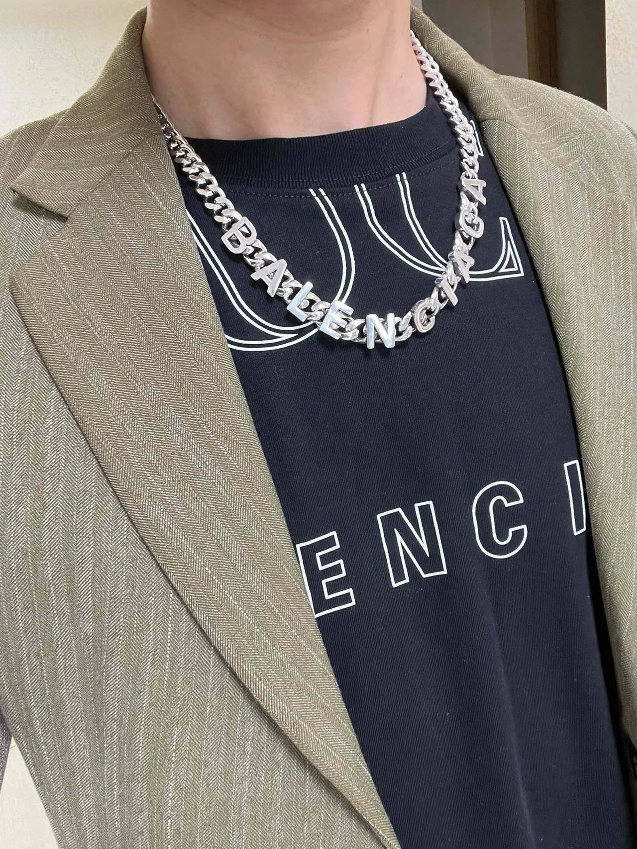 Collar Balenciaga Logo Chain Plata Cadena Curb Gruesa Integrada Letra 8