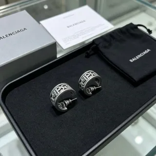 Aretes Balenciaga Logo-Integrados Hoop Plata Negro Metálico