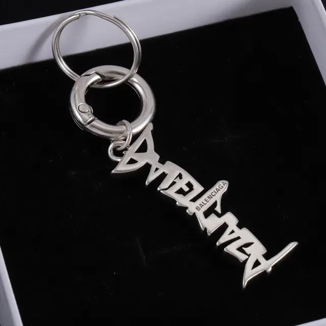 Balenciaga Logo Pendant Keychain Silver Metallic Jewelry 3