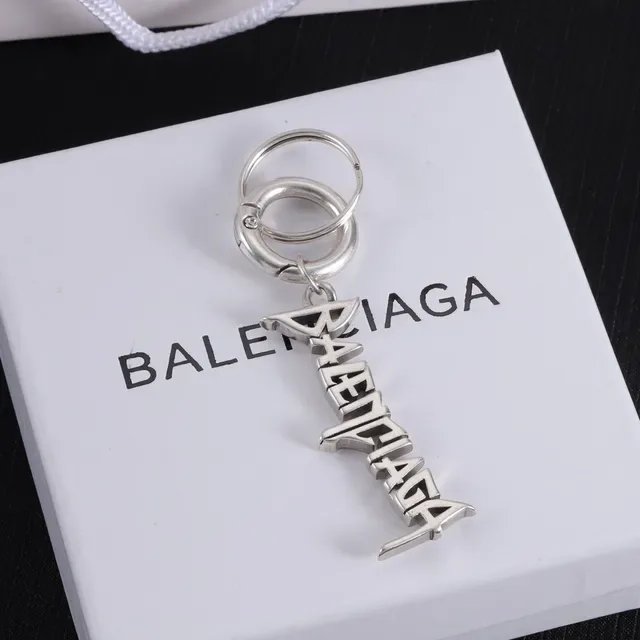 Balenciaga Logo Pendant Keychain Silver Metallic Jewelry 5