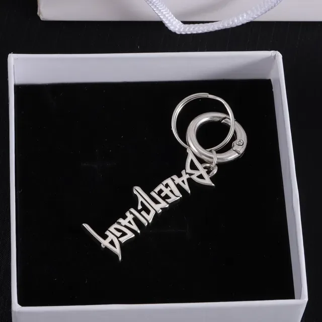 Balenciaga Logo Pendant Keychain Silver Metallic Jewelry 6