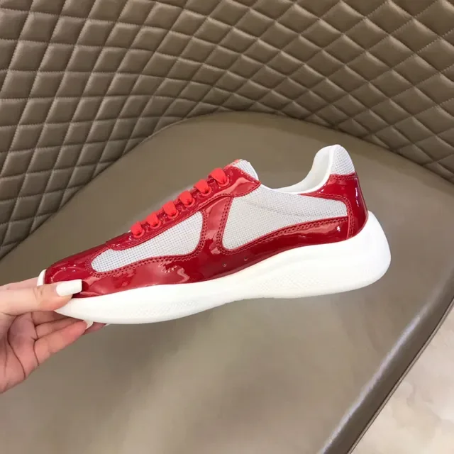 Balenciaga حذاء أحمر أبيض جلد لامع شبكي سميك 3