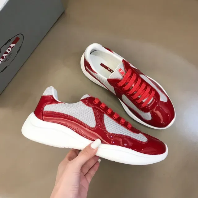 Balenciaga حذاء أحمر أبيض جلد لامع شبكي سميك 6