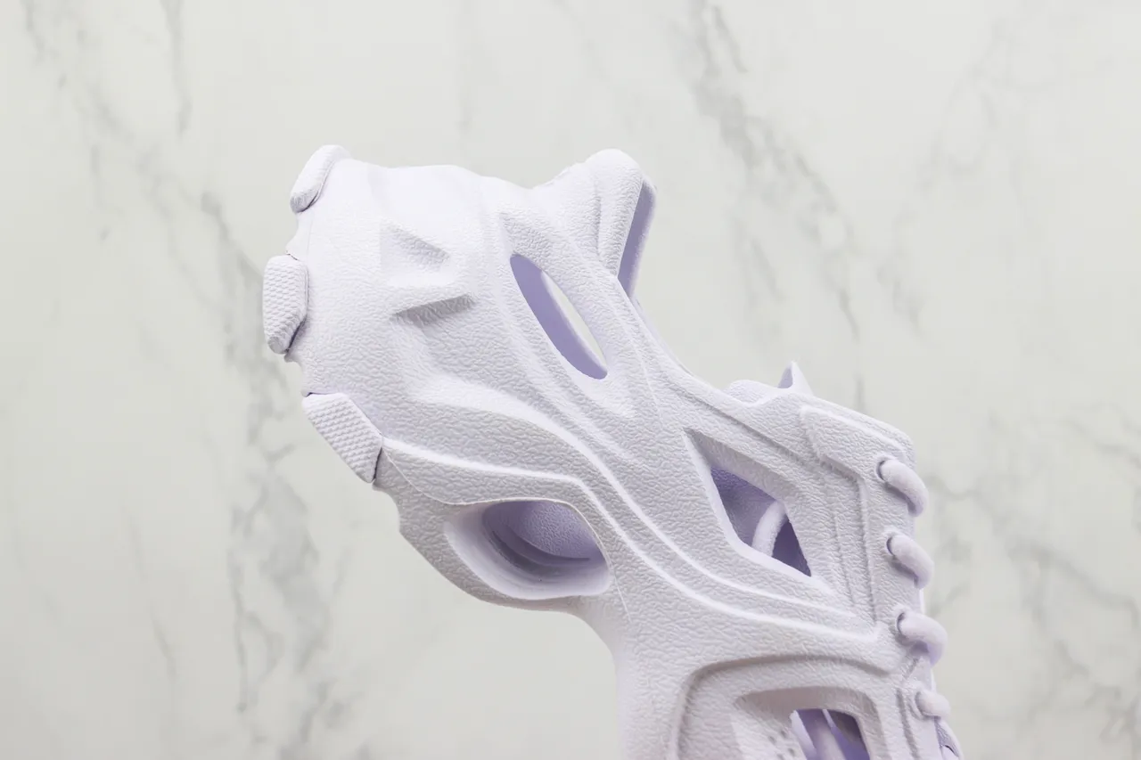 Balenciaga Runner Branco Roxo Construção de Espuma Monolítica Detalhe de Corte Assimétrico Tênis Chunky 5