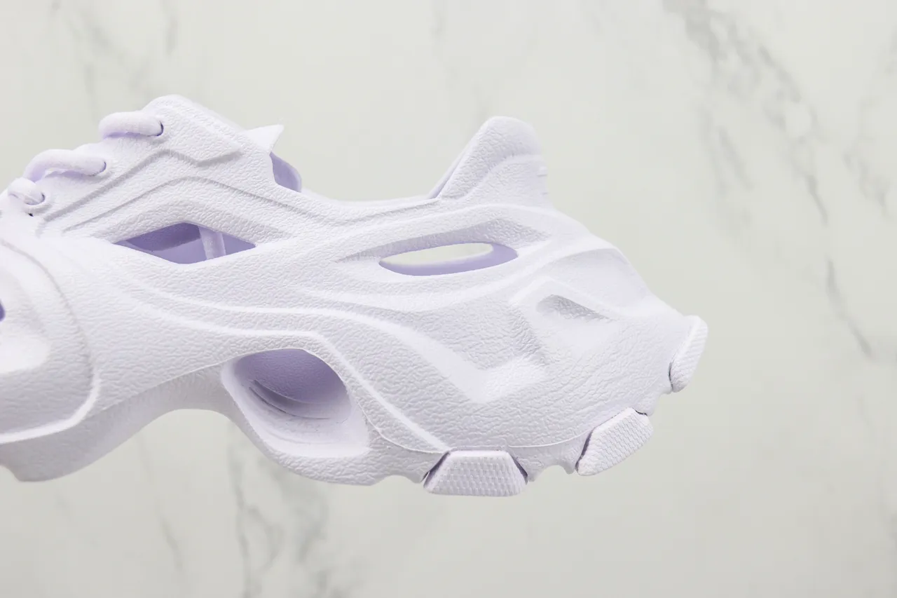 Balenciaga Runner Branco Roxo Construção de Espuma Monolítica Detalhe de Corte Assimétrico Tênis Chunky 7
