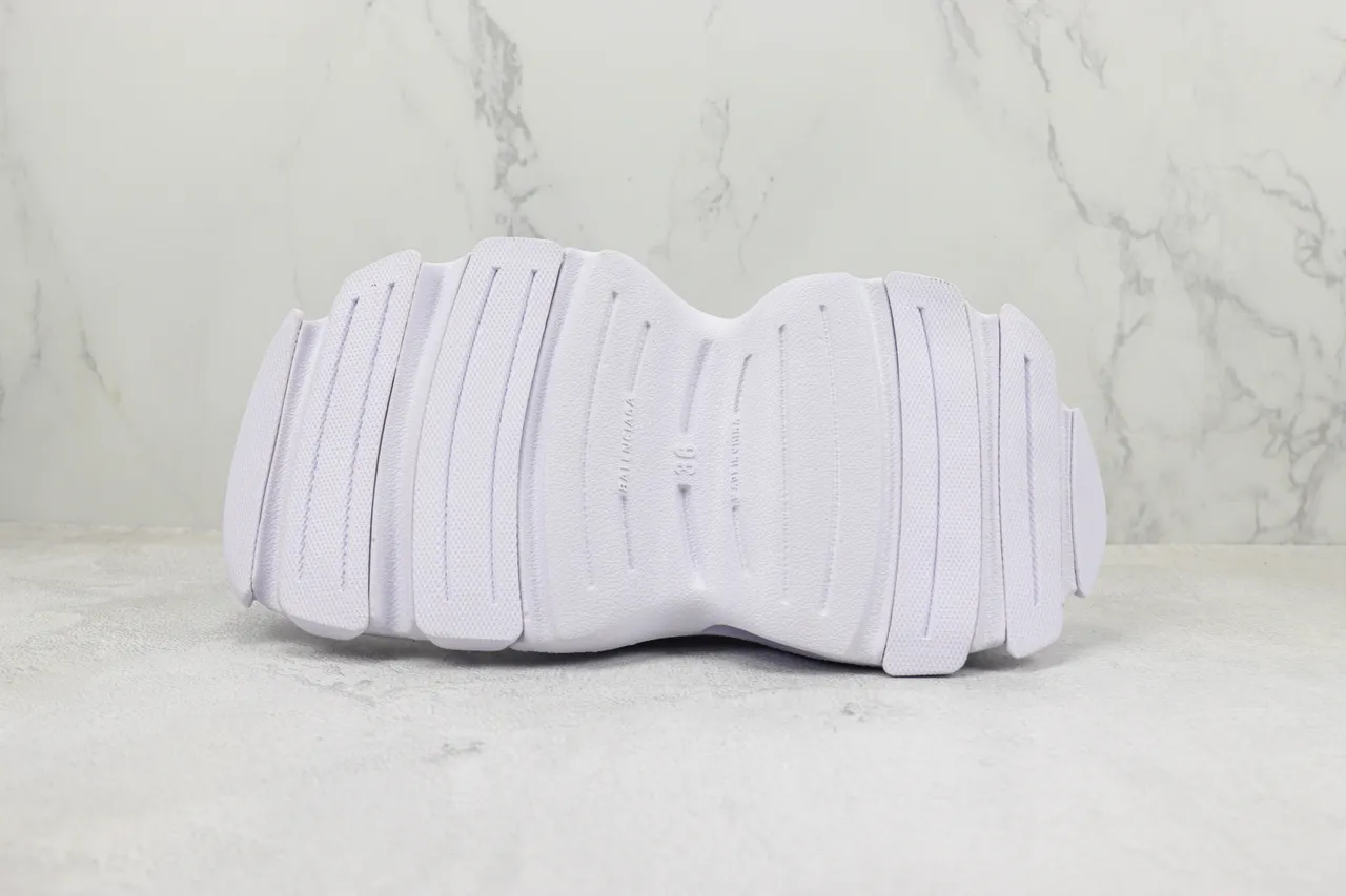 Balenciaga Runner Branco Roxo Construção de Espuma Monolítica Detalhe de Corte Assimétrico Tênis Chunky 8