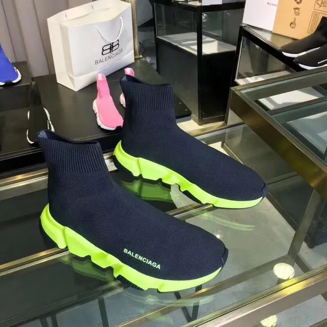Balenciaga Speed Trainer أحذية سوداء ونيون لايم كثيفة 2