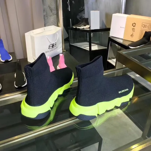 Balenciaga Speed Trainer أحذية سوداء ونيون لايم كثيفة 3