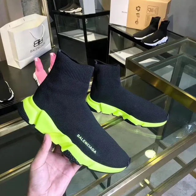 Balenciaga Speed Trainer أحذية سوداء ونيون لايم كثيفة 4