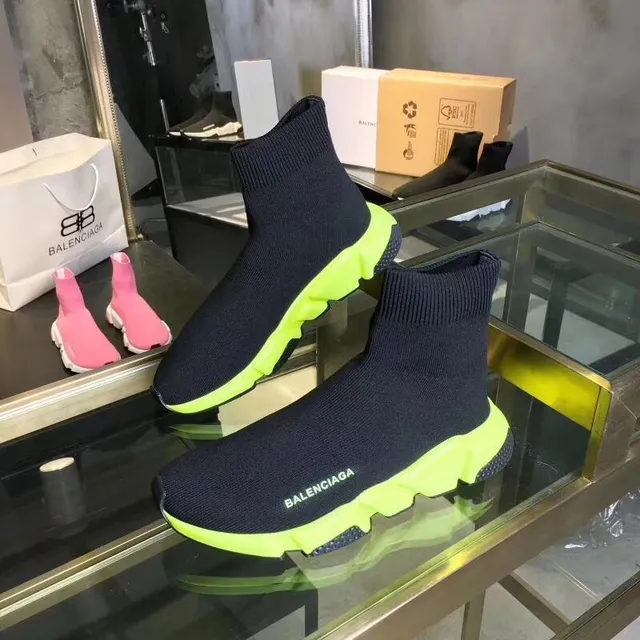 Balenciaga Speed Trainer أحذية سوداء ونيون لايم كثيفة 5
