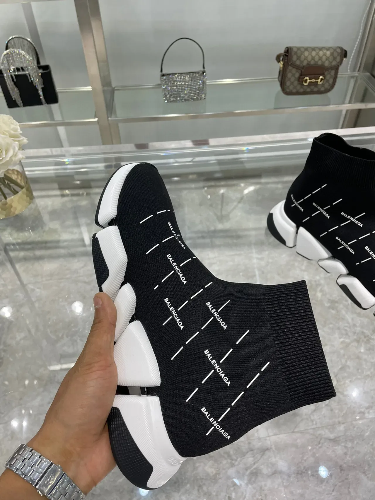 Balenciaga Speed Trainer Black and White Laceless Lifestyle Sneakers 3