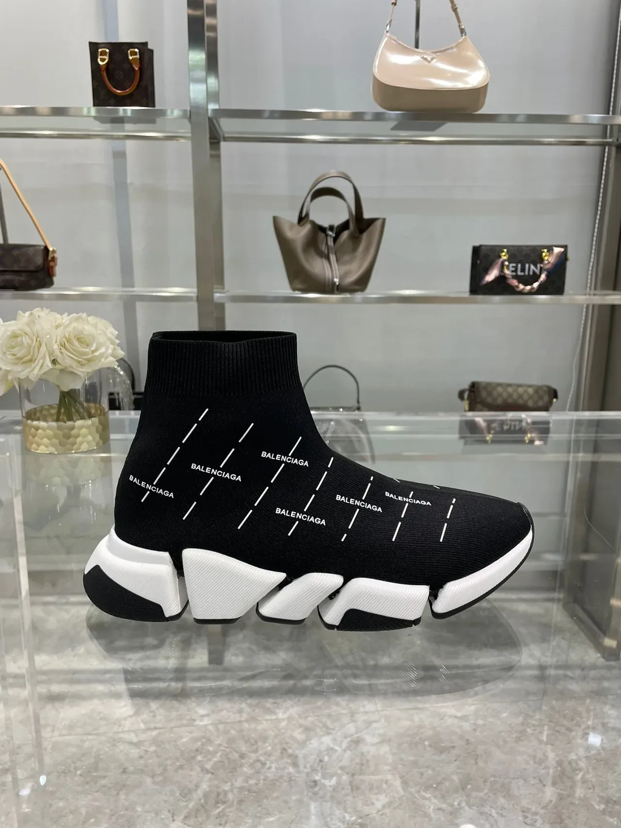 Balenciaga Speed Trainer Black and White Laceless Lifestyle Sneakers 4