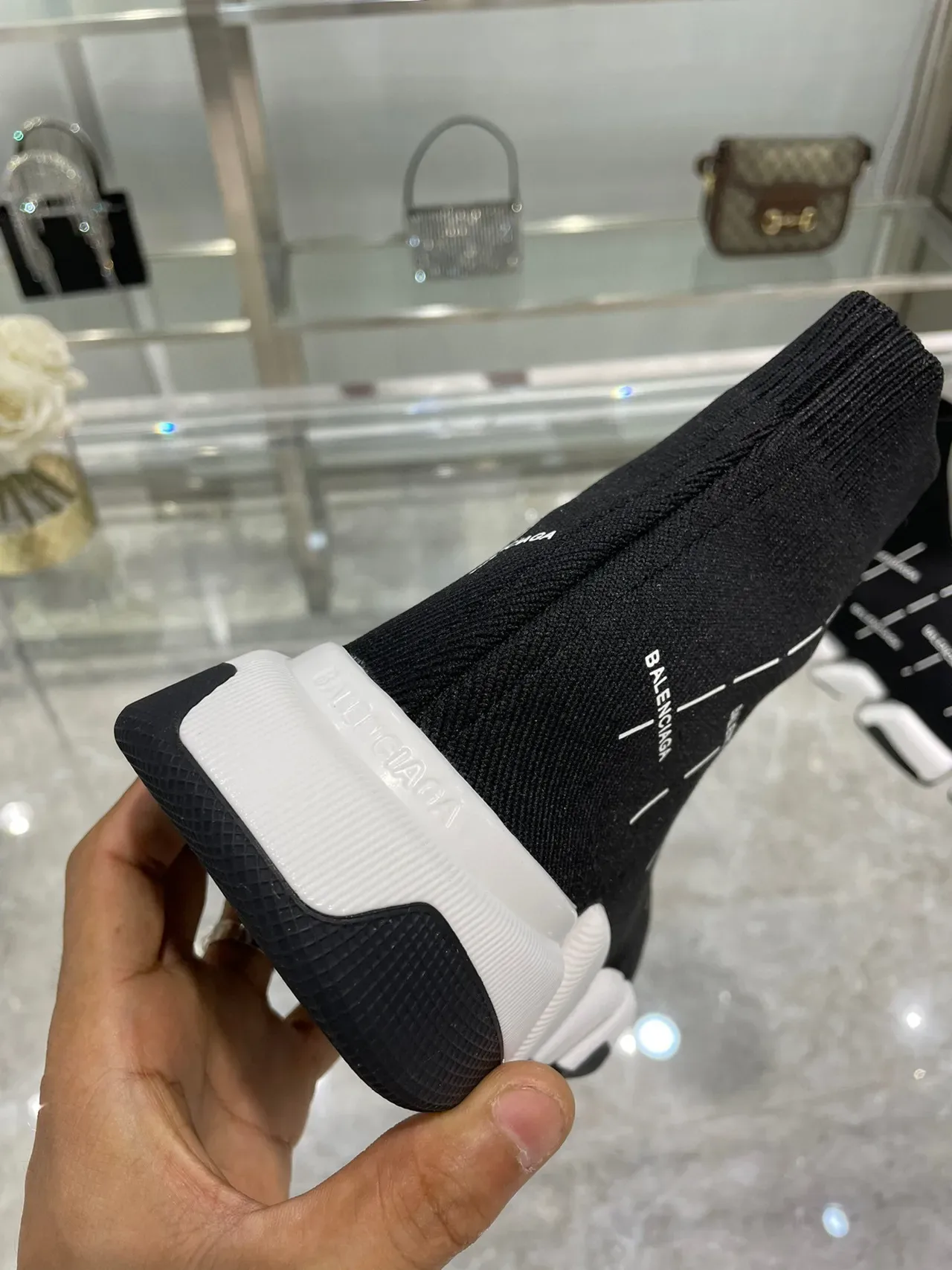 Balenciaga Speed Trainer Black and White Laceless Lifestyle Sneakers 5