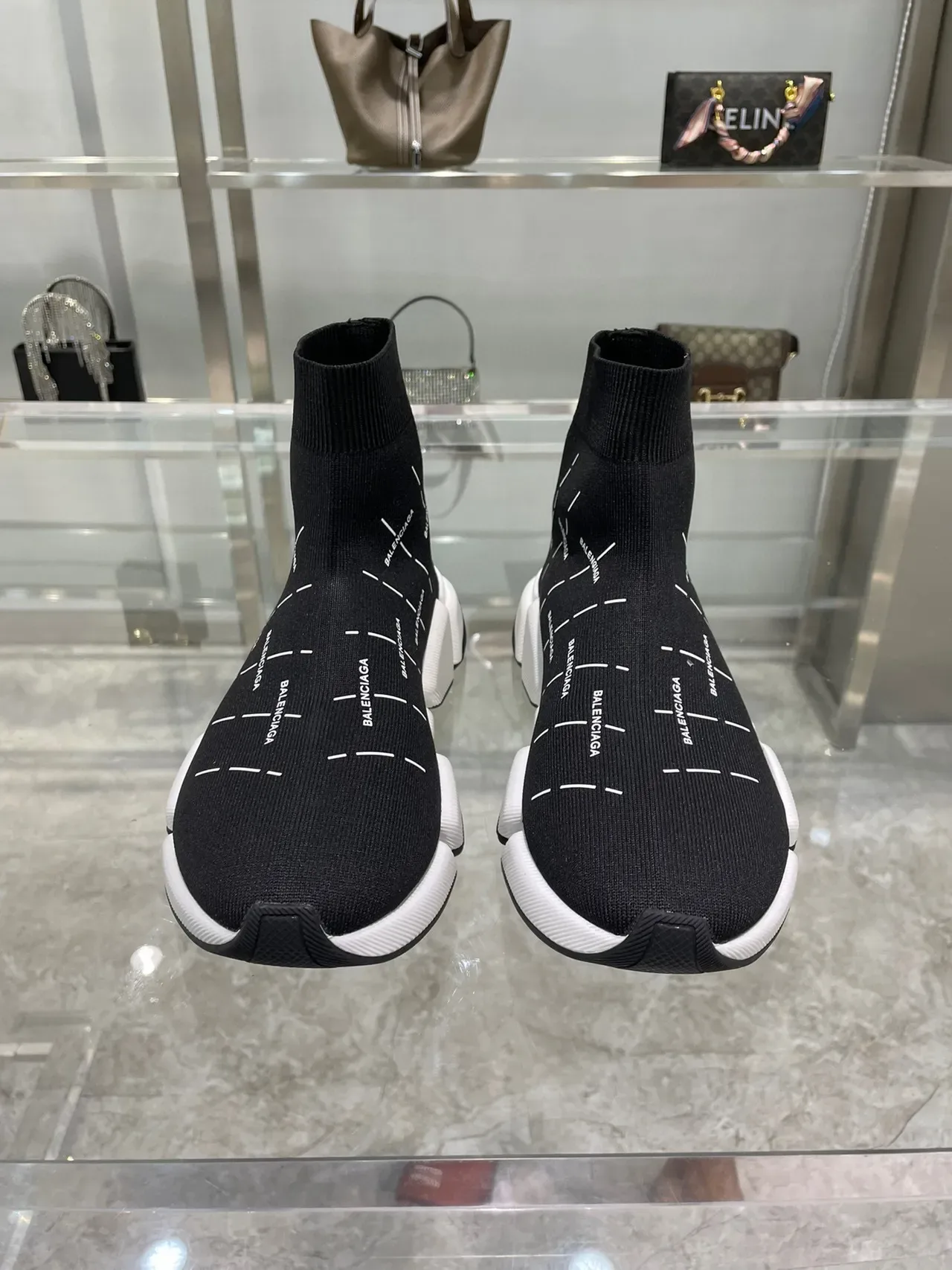 Balenciaga Speed Trainer Black and White Laceless Lifestyle Sneakers 8