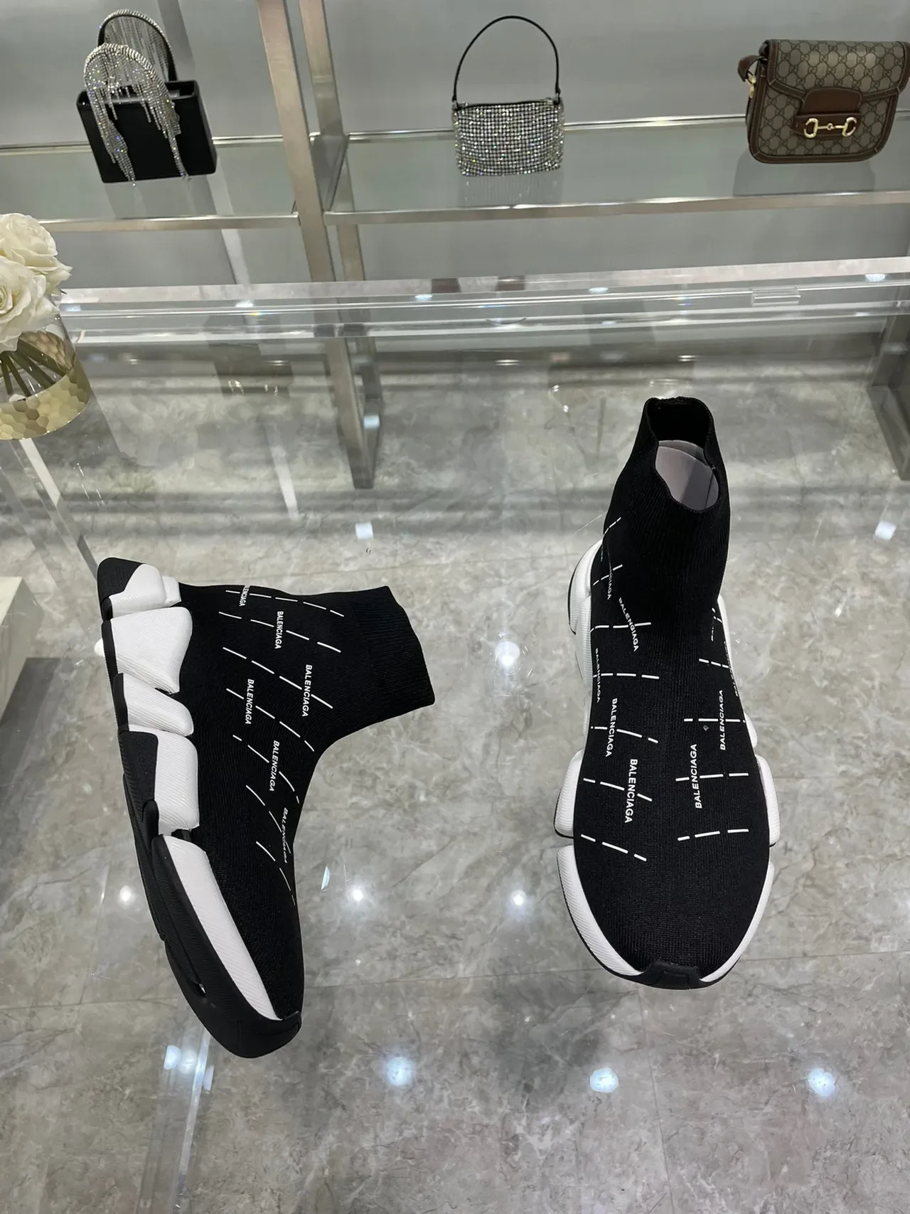 Balenciaga Speed Trainer Black and White Laceless Lifestyle Sneakers 9