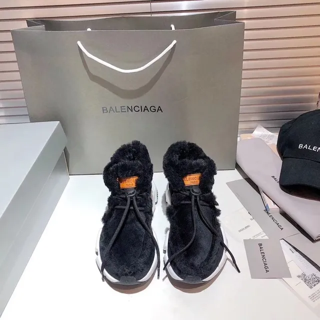 Balenciaga Speed Trainer Chaussures noires à col duveteux épaisses 3