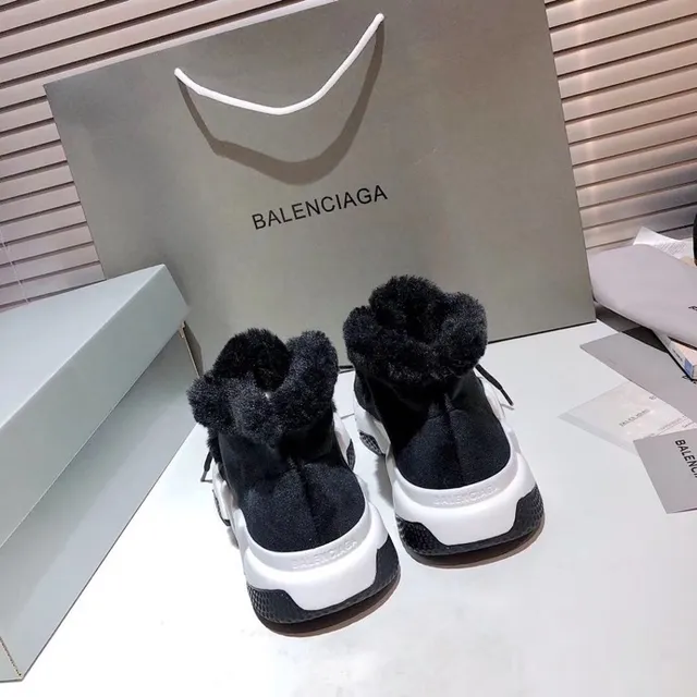 Balenciaga Speed Trainer Chaussures noires à col duveteux épaisses 4