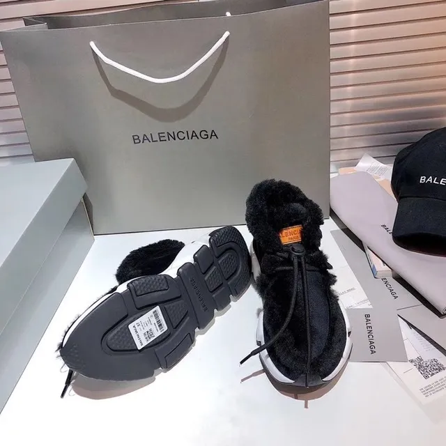 Balenciaga Speed Trainer Chaussures noires à col duveteux épaisses 5