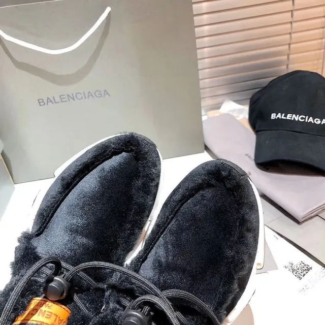Balenciaga Speed Trainer Chaussures noires à col duveteux épaisses 6