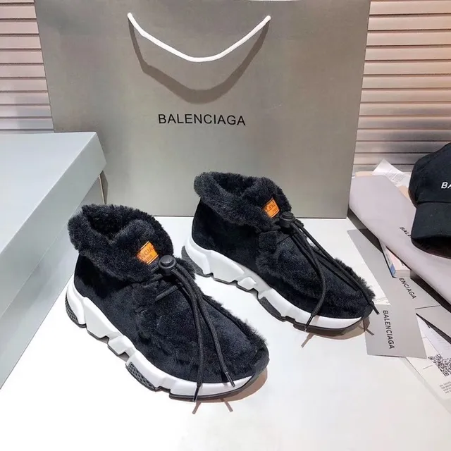 Balenciaga Speed Trainer Chaussures noires à col duveteux épaisses 8