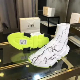 Balenciaga Speed Trainer Crackle-Print أبيض أصفر نيون أحذية رياضية أسلوب حياة