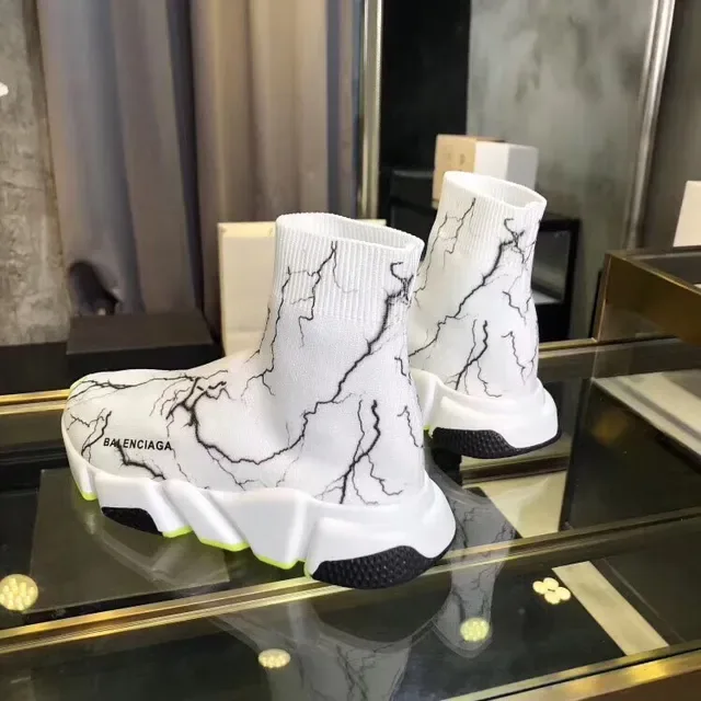 Balenciaga Speed Trainer Crackle-Print Blanc Jaune Néon Chaussures Lifestyle 2