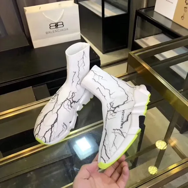 Balenciaga Speed Trainer Crackle-Print Blanc Jaune Néon Chaussures Lifestyle 3