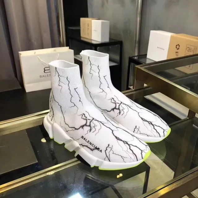 Balenciaga Speed Trainer Crackle-Print Blanc Jaune Néon Chaussures Lifestyle 4