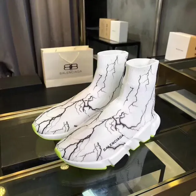 Balenciaga Speed Trainer Crackle-Print Blanc Jaune Néon Chaussures Lifestyle 5