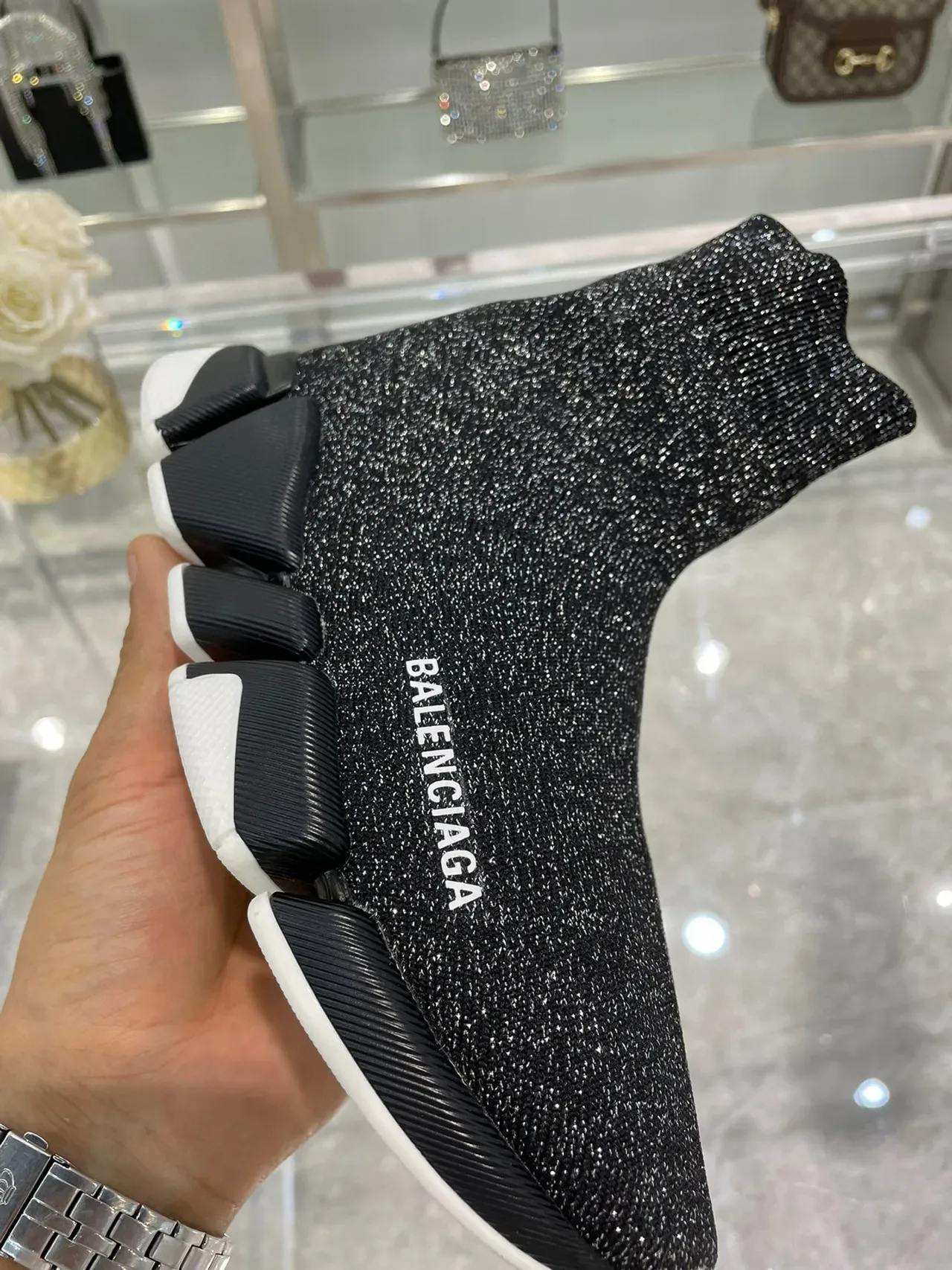 Balenciaga Speed Trainer Glitter Black Knit Lifestyle Sneakers 5