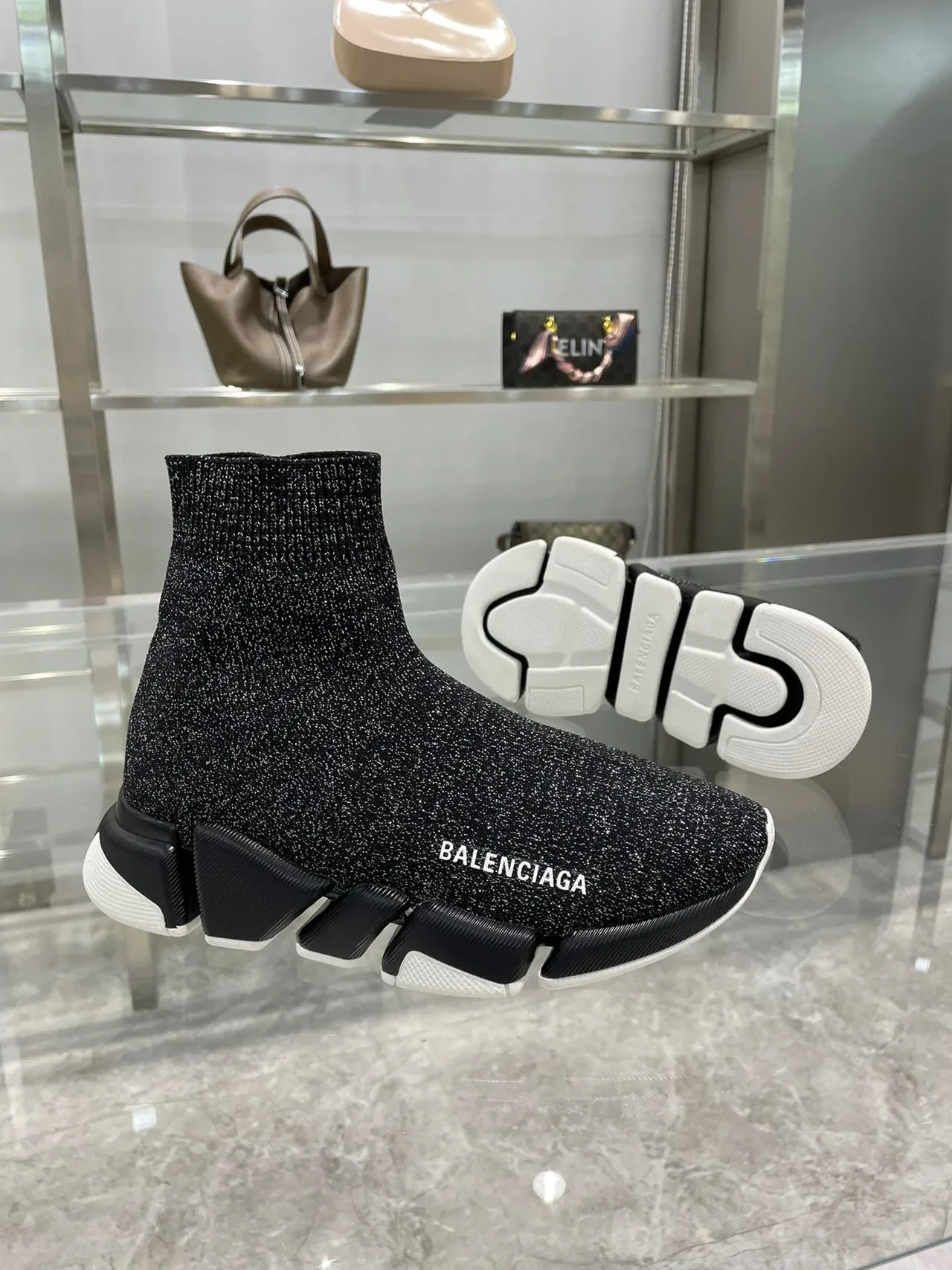 Balenciaga Speed Trainer Glitter Black Knit Lifestyle Sneakers 6