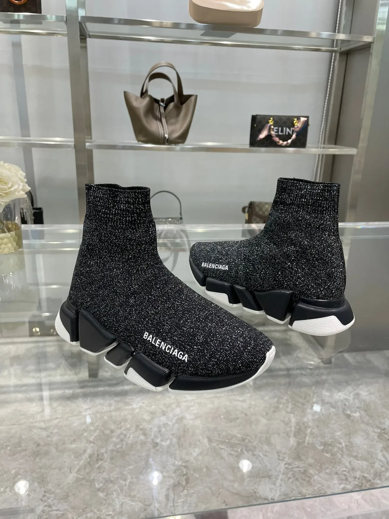 Balenciaga Speed Trainer Glitter Black Knit Lifestyle Sneakers 7