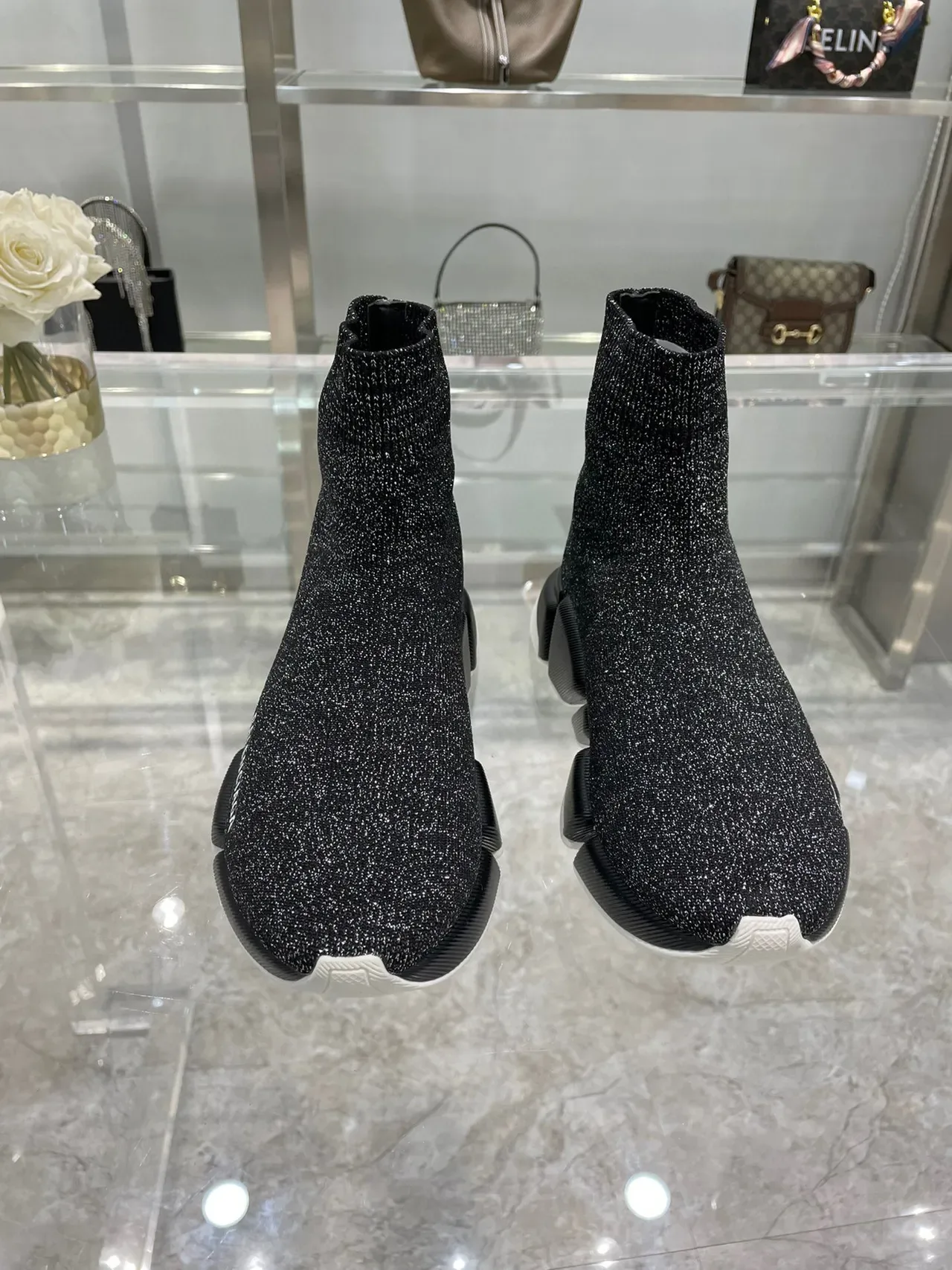 Balenciaga Speed Trainer Glitter Black Knit Lifestyle Sneakers 8