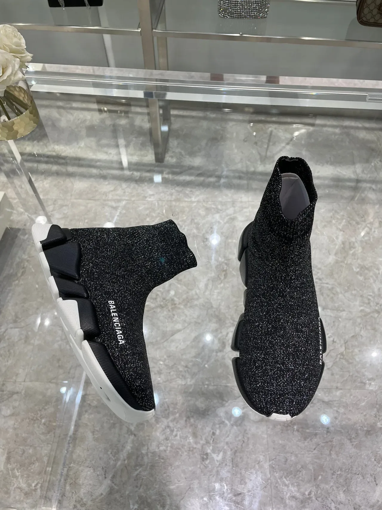 Balenciaga Speed Trainer Glitter Black Knit Lifestyle Sneakers 9